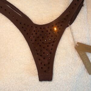 NEW SKIMS x Swarovski Womens Small Sparkle Thong Brown Rhinestone NWT - SOLD OUT